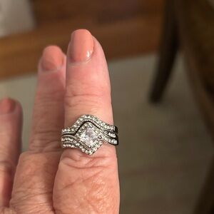 New Silver and White faux diamond costume‎ wedding Ring Set size 8